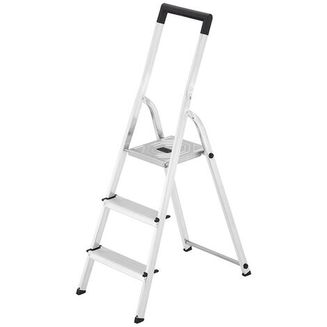 Hailo – Escabeau pliable aluminium 3 marches – Hauteur 125 cm – Accès jusqu'à 2,65 m – Charge max 150 kg – Antidérapant et garde-corps