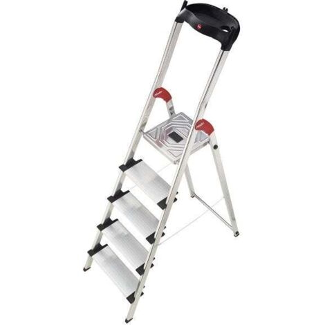 Hailo – Escabeau aluminium 5 marches – Hauteur de travail 2.76 m – Garde-corps 0.6 m – Charge max 150 kg – Usage domestique régulier