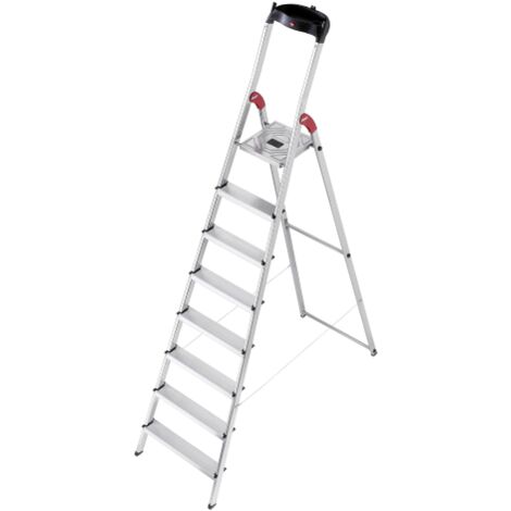 Hailo – Escabeau aluminium 8 marches – Hauteur de ciseaux 233 cm – Marches antidérapantes pour sécurité – Usage domestique