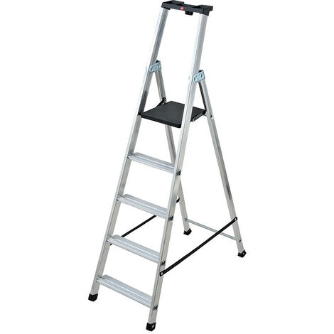 Hailo – Escabeau professionnel 5 marches – Hauteur d'accès 310 cm – Charge max 150 kg – Plateforme haute résistance – Antidérapant