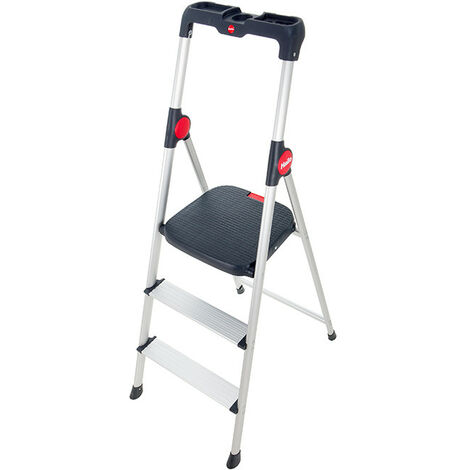Hailo – Marchepied pliable 3 marches en aluminium – Charge max 150 kg – Hauteur d'accès 271 cm – Large plateforme antidérapante