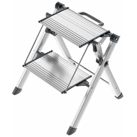 Hailo – Marchepied pliant 2 marches en aluminium antidérapantes – Hauteur de travail 2.20 m – Charge maximale 150 kg – 4310100