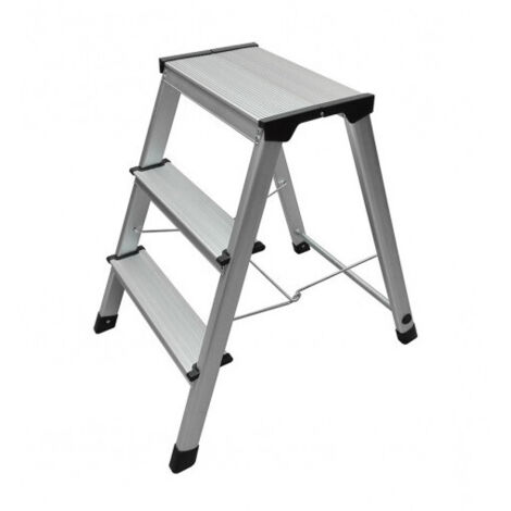 Hailo – Marchepied pliant 3 marches antidérapant en aluminium – Hauteur maximale 2m60 – Large plateforme 34 x 20 cm – Charge maximale 150kg