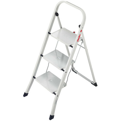 Hailo – Marchepied pliant 3 marches en acier – Charge max 150 kg – Hauteur max d'accès 2,69 m – Marches extra-larges antidérapantes