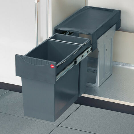 Hailo – Poubelle à pédale encastrable sous évier 30L – 2 bacs pour tri sélectif – Accès facile avec couvercle complet – Tôle d'acier et plastique