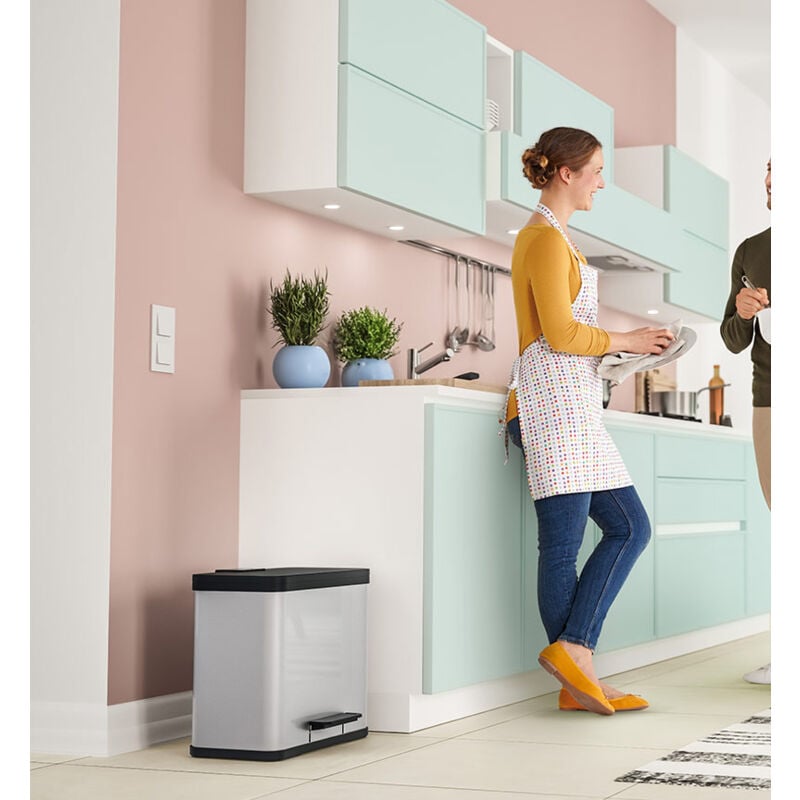 Poubelle de tri sélectif 3 bacs à pédale 30L (9+9+9) Hailo ko Trio Plus l Coloris - Rouge