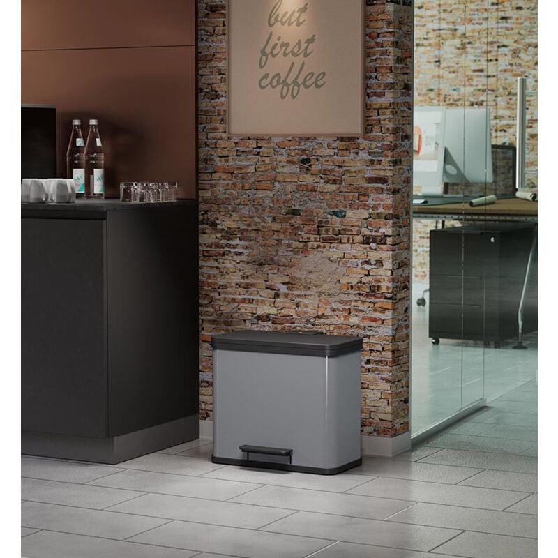 Poubelle de tri sélectif 2 bacs à pédale 25L (17+9) Hailo Öko Duo Plus L Coloris - Argent