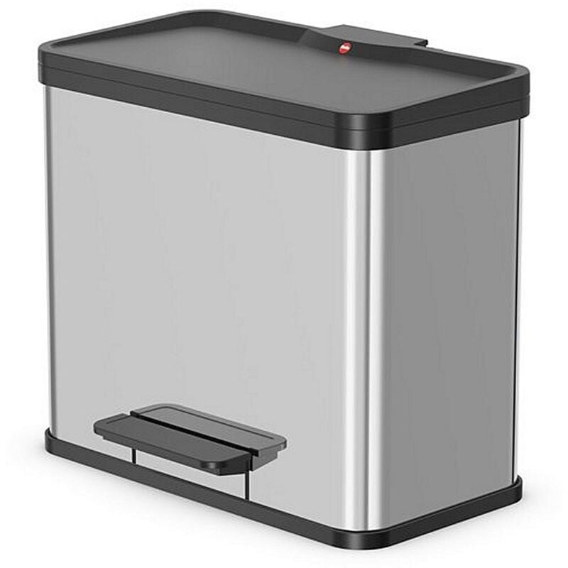 0633-200 Öko Trio Plus l Poubelle à pédale 3x9L Acier inoxydable/Noir - Hailo