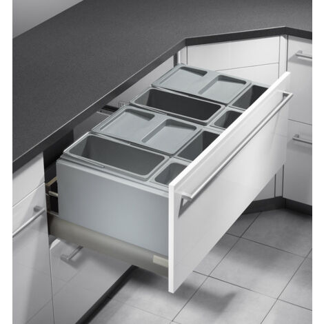 Hailo – Poubelle de cuisine encastrable 60L – 2 bacs de 12L + 2 bacs de 18L – Encastrable dans meuble coulissant 90cm – Couvercle anti-odeurs
