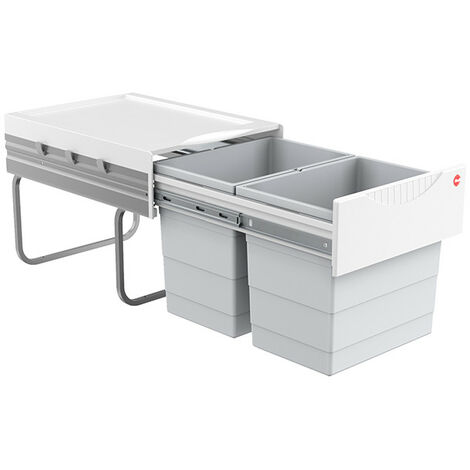 Hailo – Poubelle de cuisine tri sélectif 2 bacs encastrable 36L – Dimensions H 33.6cm x L 34.6cm x P 47.5cm – Acier inoxydable pour meuble porte battante