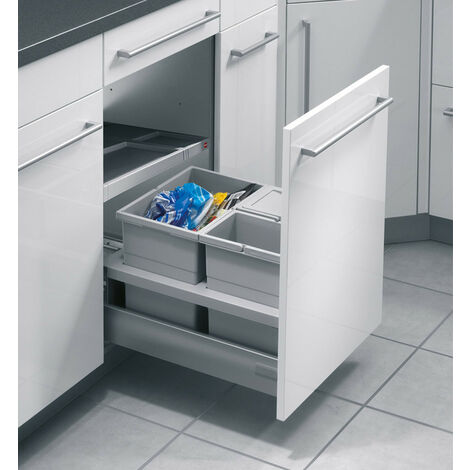 Hailo – Poubelle de tri sélectif encastrable 30L – 1 bac de 18L et 2 bacs de 8L – Métal et inox – Installation facile dans meuble coulissant