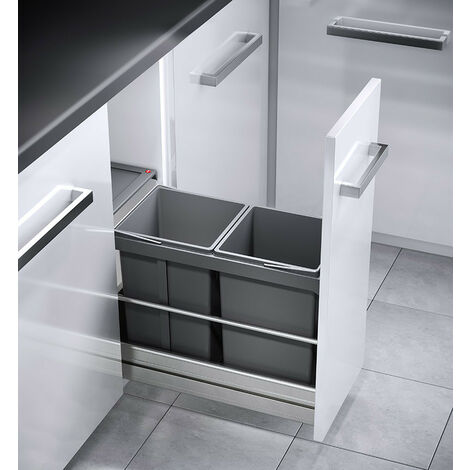 Hailo – Poubelle de tri sélectif encastrable 30L – 2 bacs de 15L – Couvercle fixe pour réduire les odeurs – Compatible meubles 30 cm