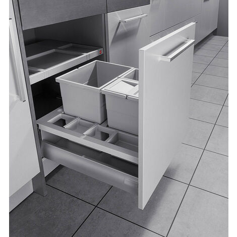 Hailo – Poubelle de tri sélectif encastrable 34L – 3 compartiments – Métal et inox – Installation facile dans meuble 60cm – Couvercle anti-odeur