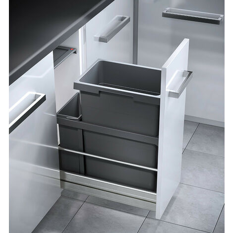 Hailo – Poubelle encastrable 2 bacs 45L pour meuble coulissant – Métal et inox – Dimensions 30cm de large – Réduit les odeurs efficacement