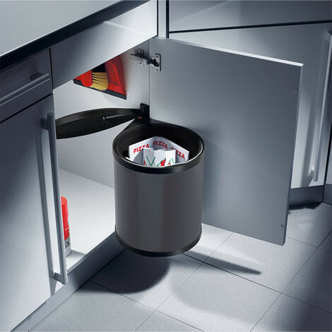 Hailo – Poubelle sous évier 15L – Bac amovible en plastique noir – Acier inoxydable et tôle d'acier traitée – Installation facile