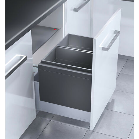 Hailo – Poubelle tri sélectif encastrable 2 bacs 28L – Dimensions 60 cm – Couvercle anti-odeurs – Installation facile dans meuble coulissant