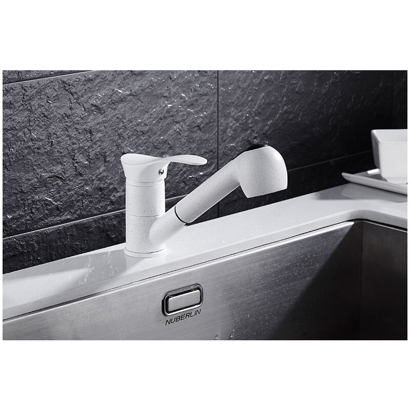 Mélangeur de cuisine en quartzite pour eau chaude et froide, mélangeur d'évier extensible et pivotant à 360° avec 2 jets d'eau et bulleur amovible