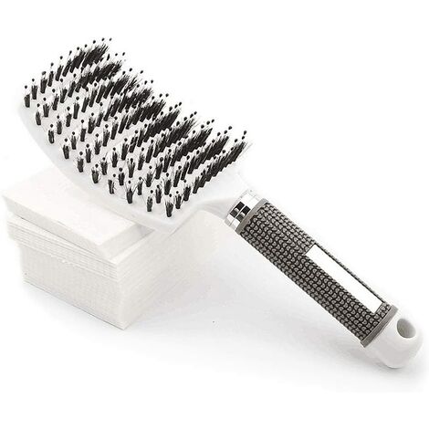 Hair Brush, Natural Boar Bristle Hair Brush, Reduces Frizz and Static, for Curly, Frizzy, Dry, Thick, Curly Hair - White