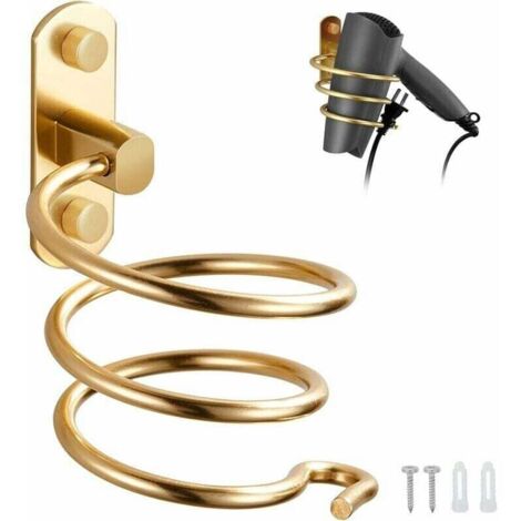 Hair Dryer Holder, Aluminum, Wall Mounted, Hair Dryer Holder, Cable Holder for Kitchen, Bathroom, Bathroom Accessories (Gold) MUMU