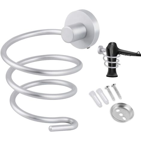 Hair Dryer Holder, Spiral Shape Hair Dryer Holder, Hair Dryer Holder, Aluminum Wall Mounted Cable Holder for Kitchen Bathroom Bathroom Accessories