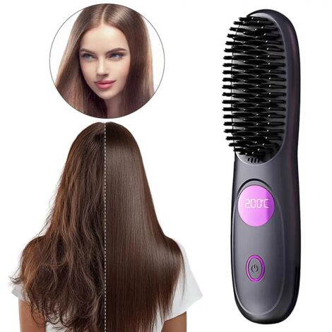 Hair straightener, hair straightening comb, cordless hair straightener, portable mini hair straightener with 3 temperature settings and LED display for hair styling.