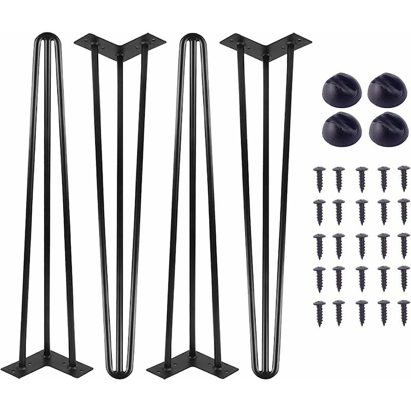 Hairpin Legs Coffee Table Legs 16 inch diy Metal Table Legs Black 3 Rod 10mm with Free Screws and Floor Protector Feet