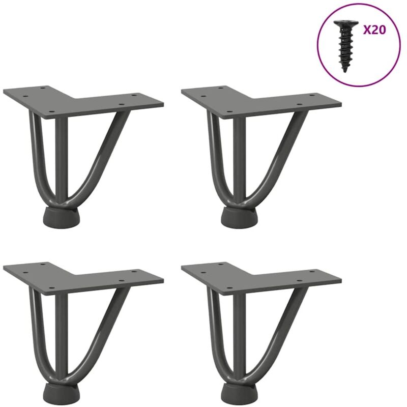 vidaXL Hairpin Legs for Coffee Table 4 pcs Anthracite 10 cm Solid Steel - Black, Black