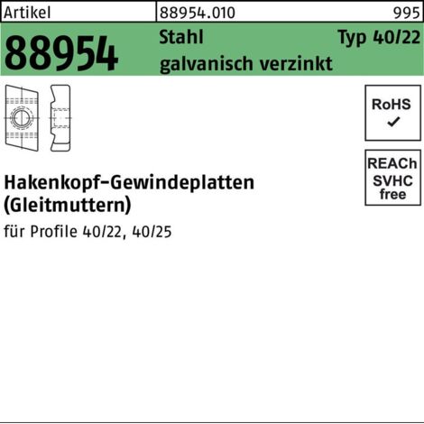 Hakenkopf Gewindeplatte Typ 40/22, M 5 , gal Zn gal Zn S 100 Stk
