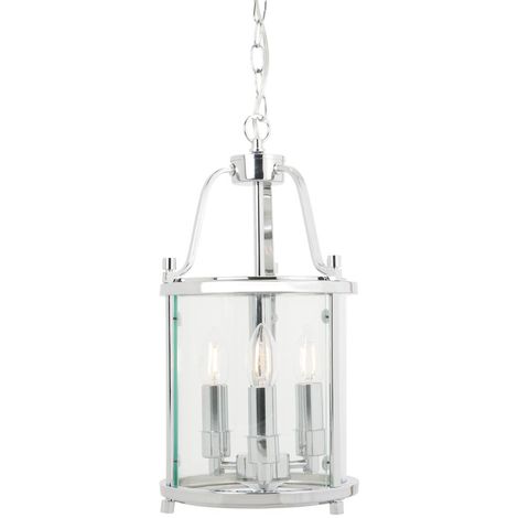 Hakka Small Polished Chrome 3 Light Round Hanging Hall Lantern