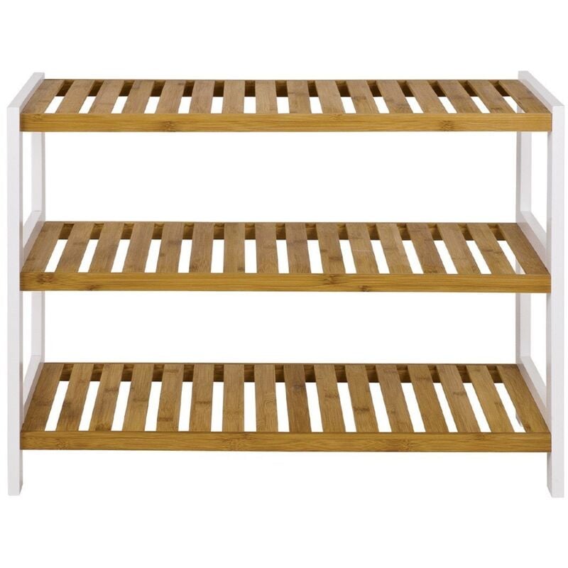Calicosy - Etagère à chaussures en bambou et décor blanc - H55 cm