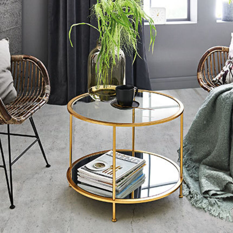 Table d'Appoint Ronde en Verre "Alizée" 60cm Or