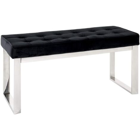 HAKU Möbel Panca acciaio inox, nero, Acciaio inossidabile, tessuto di velluto - Dim. L 100 cm x A 48 cm x P 41 cm, Stile Art Deco
