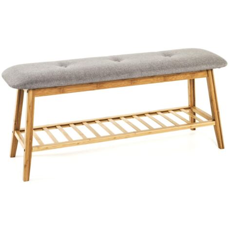 HAKU Möbel Panca per scarpe bambù, grigio, Bamboo, tessuto - Dim. L 100 cm x A 44 cm x P 30 cm, Stile Boemo