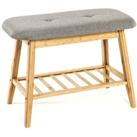 HAKU Möbel Panca per scarpe bambù, grigio, Bamboo, tessuto - Dim. L 60 cm x A 44 cm x P 30 cm, Stile Boemo