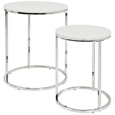 HAKU Möbel Set di 2 tavolini cromo, bianco, MDF, metallo - Dim. A 40/50 cm x Ø 30/40 cm, Stile Moderno