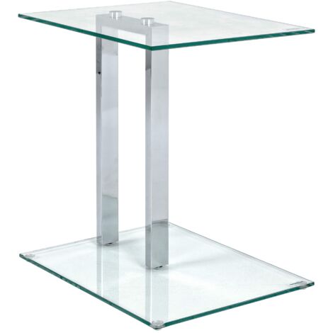 HAKU Möbel Tavolino cromo, Metallo, vetro di sicurezza 8 mm - Dim. L 45 cm x A 50 cm x P 35 cm, Stile Moderno