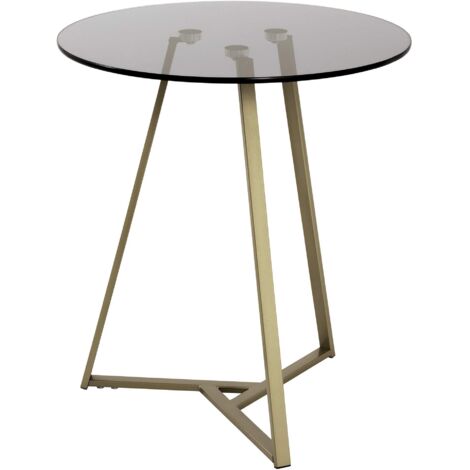 HAKU Möbel Tavolino oro, grigio, Metallo, vetro di sicurezza 8 mm - Dim. A 50 cm x Ø 45 cm, Stile Art Deco