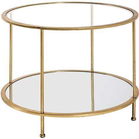 HAKU Möbel Tavolino oro, Metallo, vetro di sicurezza, specchio - Dim. A 45 cm x Ø 60 cm, Stile Art Deco
