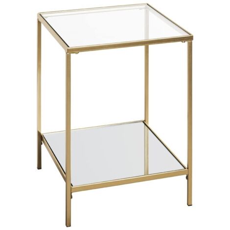 HAKU Möbel Tavolino oro, Metallo, vetro di sicurezza, specchio - Dim. L 39 cm x A 55 cm x P 39 cm, Stile Art Deco
