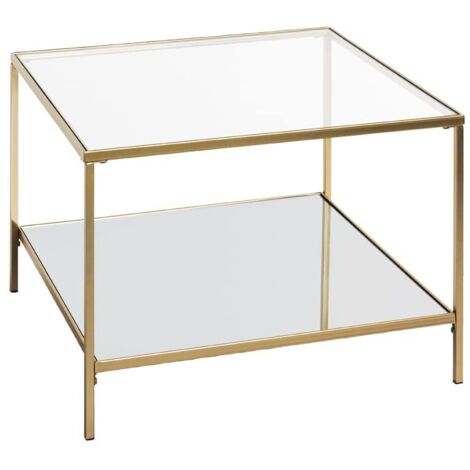 HAKU Möbel Tavolino oro, Metallo, vetro di sicurezza, specchio - Dim. L 60 cm x A 45 cm x P 60 cm, Stile Art Deco