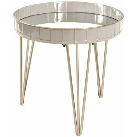 HAKU Möbel Tavolino oro, taupe, Metallo, specchio - Dim. A 50 cm x Ø 51 cm, Stile Art Deco