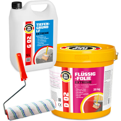 HALBAU Dichtset für Duschabdichtung Abdichtung Flüssigfolie Farbroller 25cm + 20kg H208