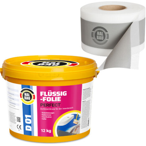 HALBAU Dichtset für Duschabdichtung Bad Abdichtung Dichtband Flüssigfolie 12kg H20