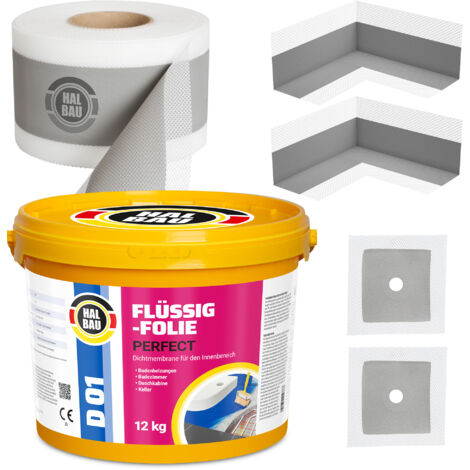 HALBAU Dichtset für Duschabdichtung Bad Abdichtung Dichtband Flüssigfolie 12kg H23