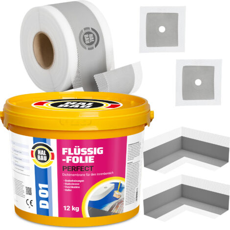 HALBAU Dichtset für Duschabdichtung Bad Abdichtung Dichtband Flüssigfolie 12kg H24