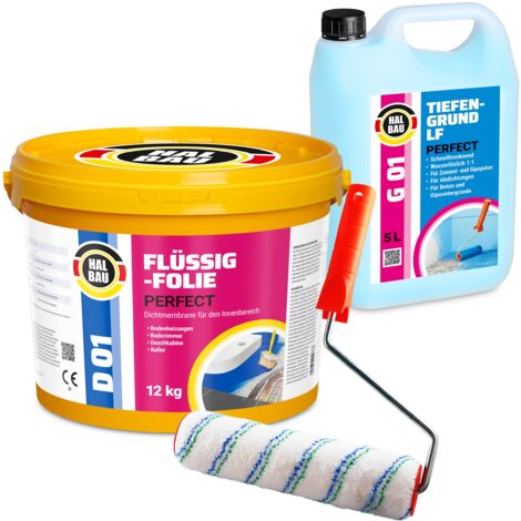 HALBAU Dichtset für Duschabdichtung Bad Abdichtung Dichtband Flüssigfolie 12kg H28