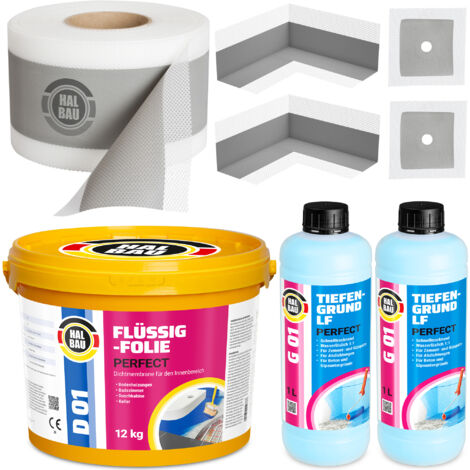 HALBAU Dichtset für Duschabdichtung Bad Abdichtung Dichtband Flüssigfolie 12kg H29