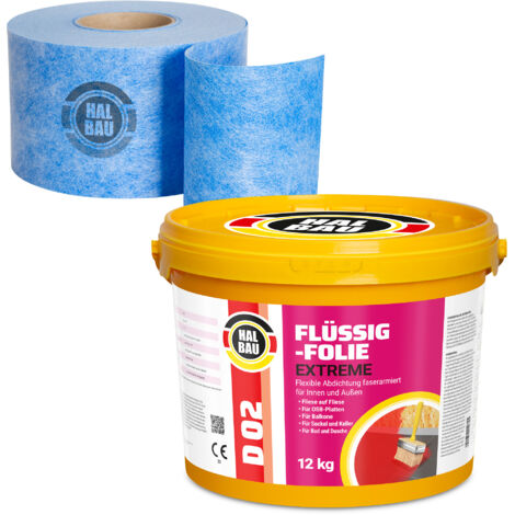 HALBAU Dichtset für Duschabdichtung Bad Abdichtung Dichtband Flüssigfolie 12kg H313