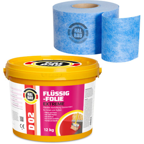 HALBAU Dichtset für Duschabdichtung Bad Abdichtung Dichtband Flüssigfolie 12kg H314
