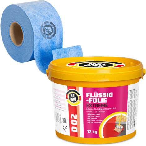 HALBAU Dichtset für Duschabdichtung Bad Abdichtung Dichtband Flüssigfolie 12kg H315
